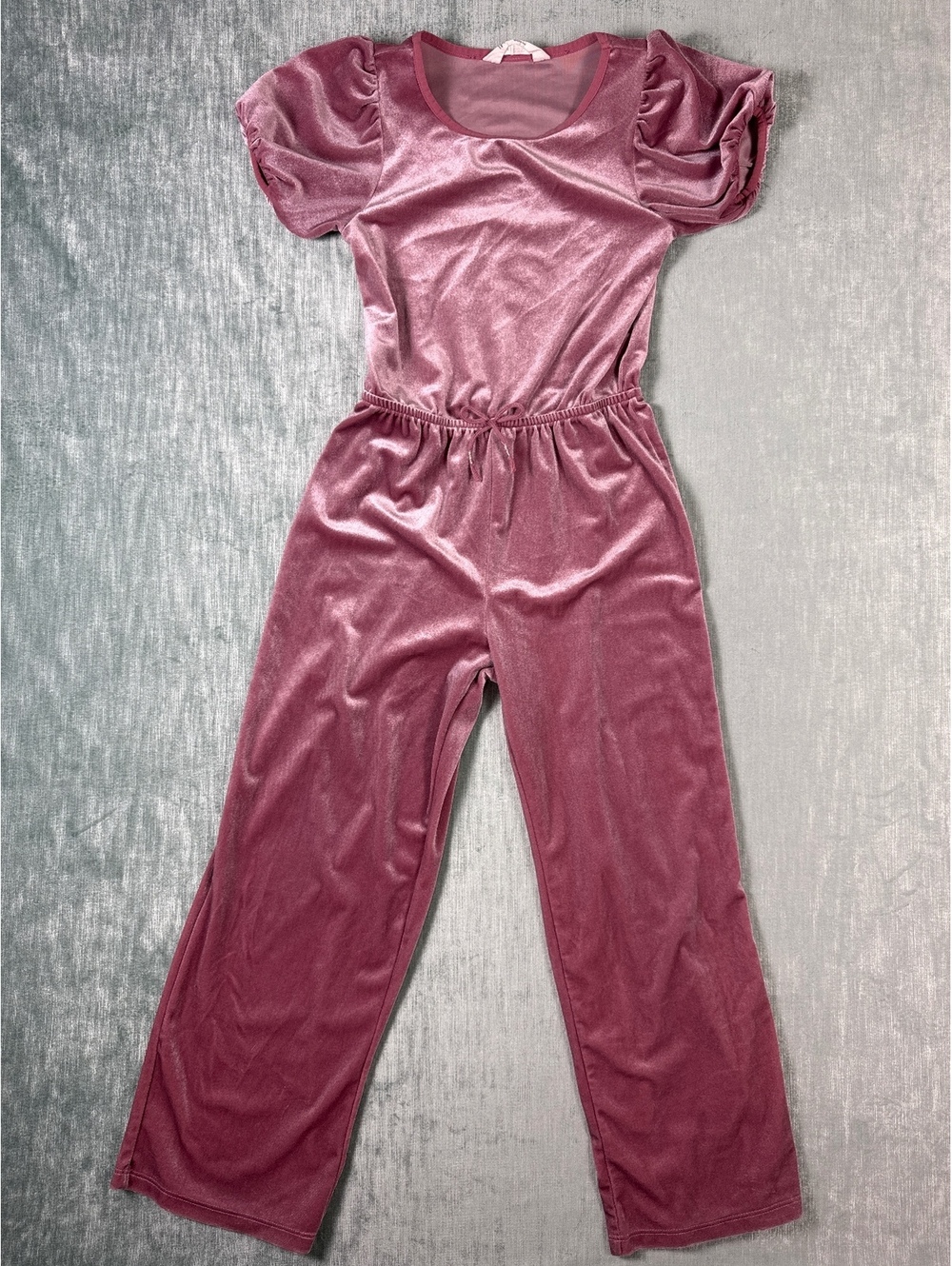 H&M Girls Pink Velour Puff Sleeve Jumpsuit Size 8